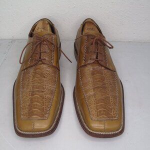 J.L. Brown Mens Genuine Ostich Leg Mens Size 11 Dress Shoes Tan Square Toe